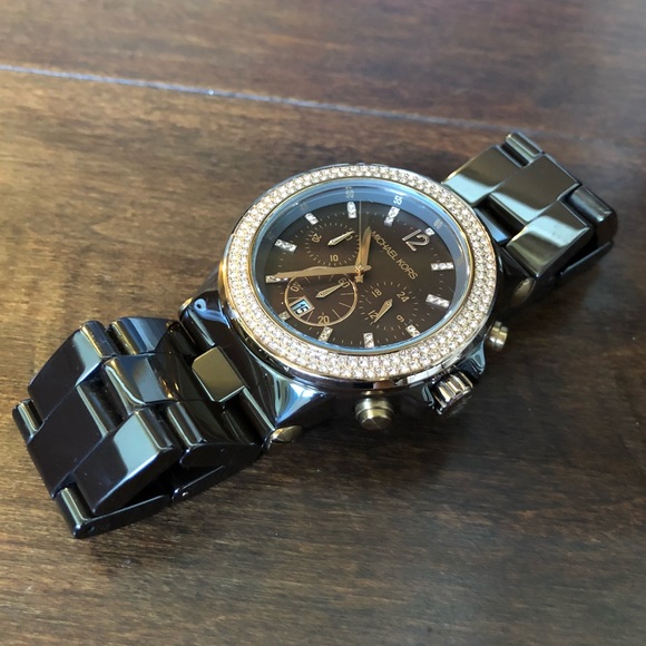 Michael Kors MK5518 Chocolate Ceramic Chrono Watch - Picture 5 of 8